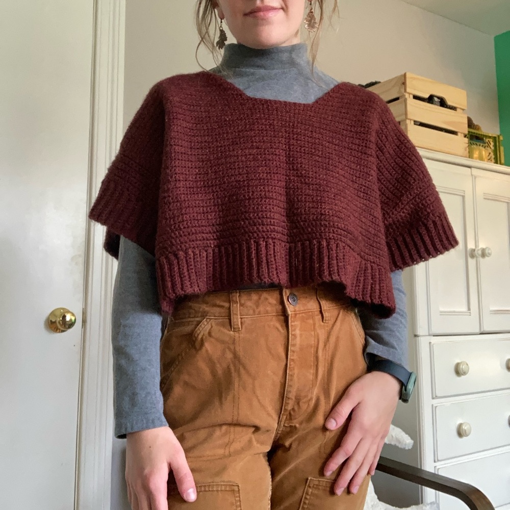 Funky Maroon Crochet Handmade Boxy Crop Sweater